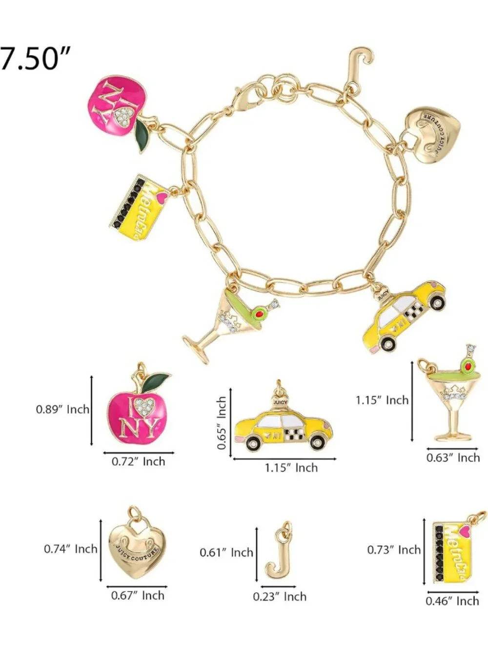 Chic Gold-Tone Chunky Charm Bracelet for Women, 7.5
